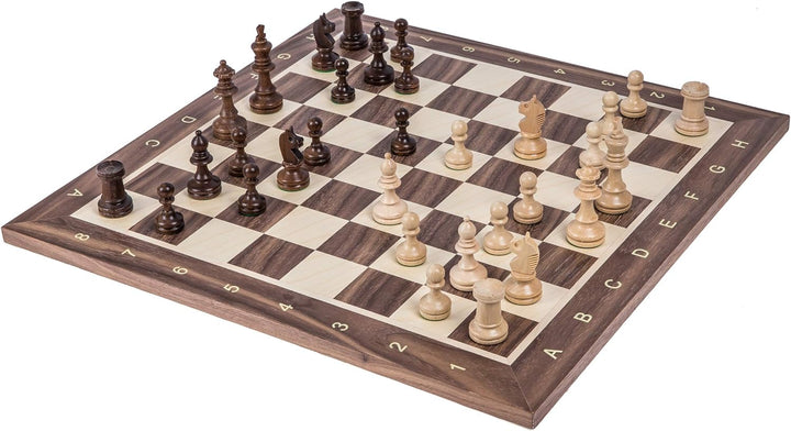 Square - Pro Schach Set Nr. 4 - NUSS - Schachbrett + Schachfiguren Staunton 4 + Kasten - Schachspiel