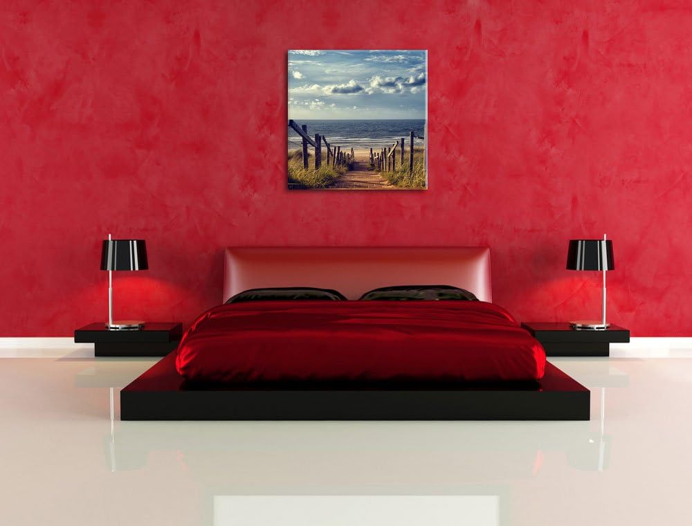 Weg zum Strand am Meer, Format: 70x70 auf Leinwand, XXL riesige Bilder fertig gerahmt mit Keilrahmen