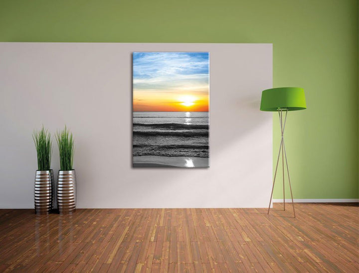 Pixxprint Malibu Beach Sunrise Water Sand als Leinwandbild/Grösse: 120x80 cm/Wandbild/Kunstdruck/fer