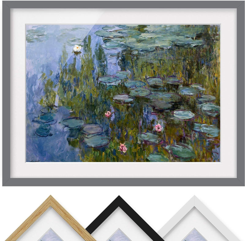 Bild mit Rahmen - Claude Monet - Seerosen (Nympheas) - Farbe Grau, 70 x 100 cm 70cm x 100cm Grau, 70