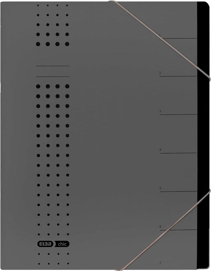 Elba Ordnungsmappe chic A4 aus Karton, 7 Fächer, anthrazit, 5 Stück, anthrazit