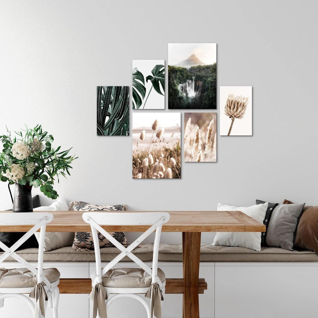 Novart Bilder Set - AUFHÄNGFERTIG - KEIN EXTRA RAHMEN BENÖTIGT - Boho Natur Modern Beige Grün - Wohn