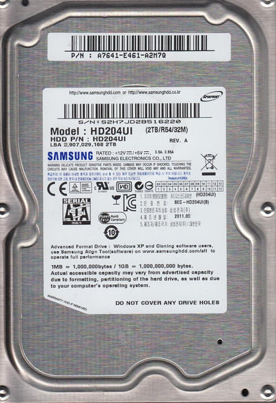 Samsung HD204UI F4 8.89 cm, 2 TB, 32 MB 5400rpm Interne Festplatte