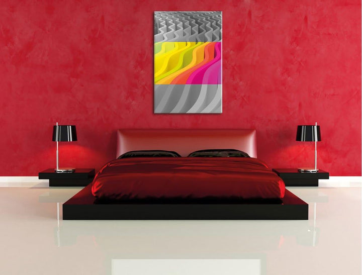 Pixxprint farbenfrohes Wellenmuster schwarz/weiss als Leinwandbild/Grösse: 100x70 cm/Wandbild/Kunstd