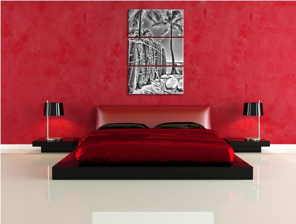 Pixxprint Surfboards am Strand als Leinwandbild/Grösse: 3 Teilig (120x80) cm/Wandbild/Kunstdruck/fer