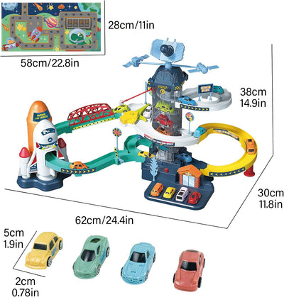 RedCrab Rennbahn Spielzeug für Kinder, Weltraumbahn Auto Abenteuer Spielset mit 4 Mini-Autos für 3 J