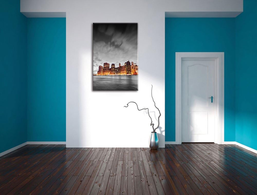 Pixxprint Skyline von New York bei Nacht als Leinwandbild/Grösse: 100x70 cm/Wandbild/Kunstdruck/fert