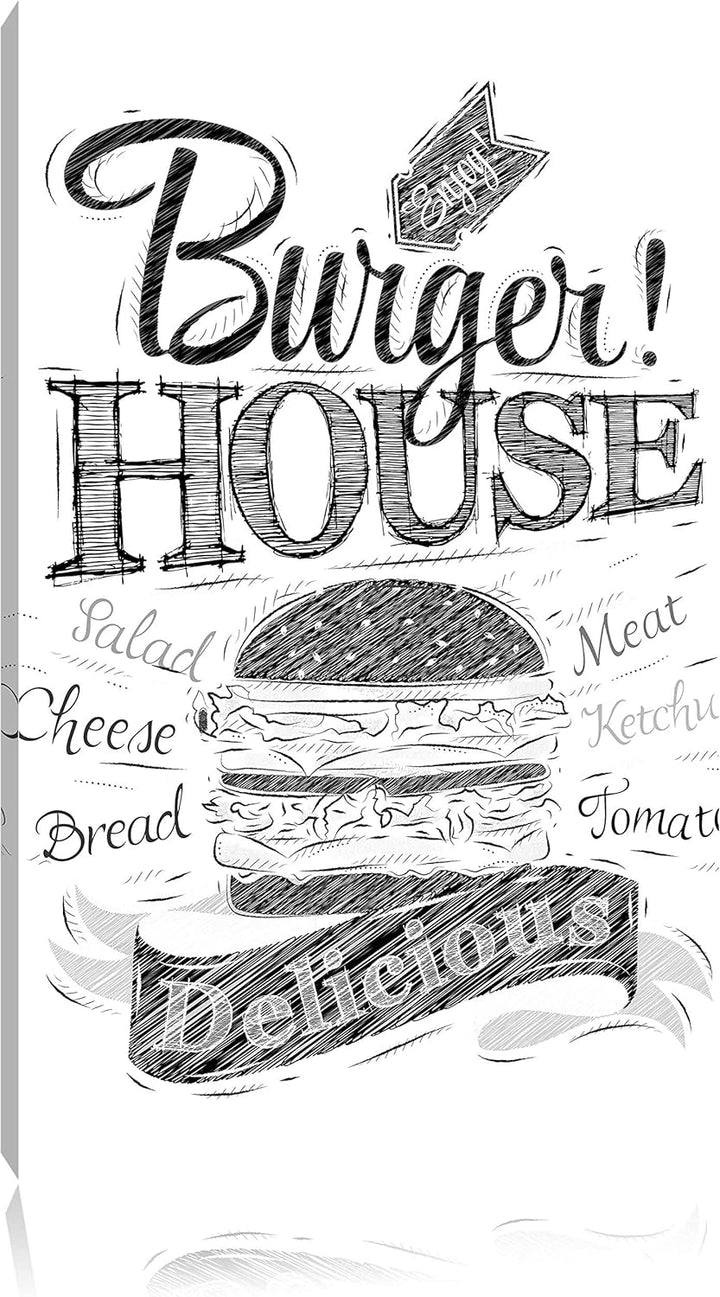Burger House Schwarz/Weiss, Format: 100x70 auf Leinwand, XXL riesige Bilder fertig gerahmt mit Keilr