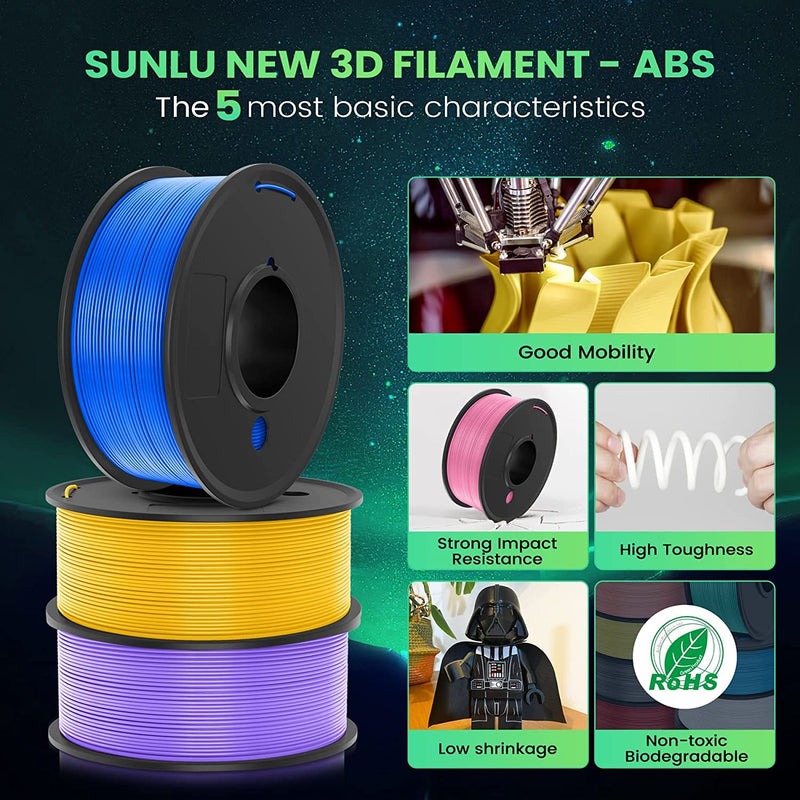 SUNLU ABS Filament Bundle Mehrfarbig, Stark ABS 3D Drucker Filament 1.75mm, 0.23kg/Spule,8 Packung I