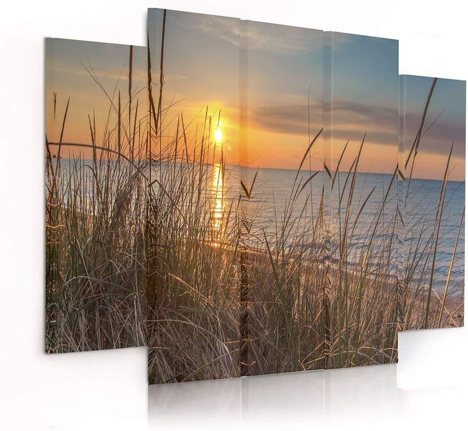Feeby Frames, Leinwandbild Bilder Wand Bild - 5 Teile - Wandbilder Kunstdruck (Sonnenuntergang, GELB