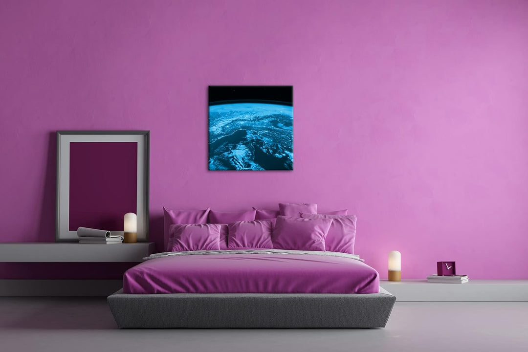 Sicht aus der ISS auf die Erde Format: 60x60 Effekt: Zeichnung als Leinwandbild, Motiv auf Echtholzr