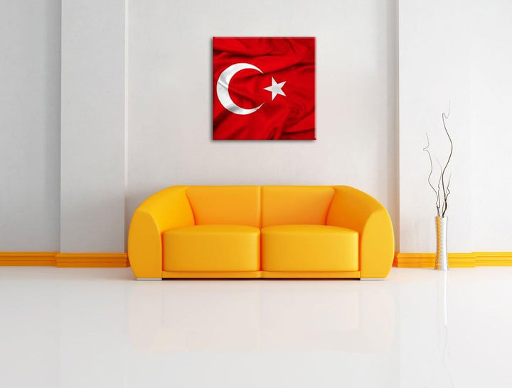 Turkey flag Türkei Flagge, Format: 70x70 auf Leinwand, XXL riesige Bilder fertig gerahmt mit Keilrah