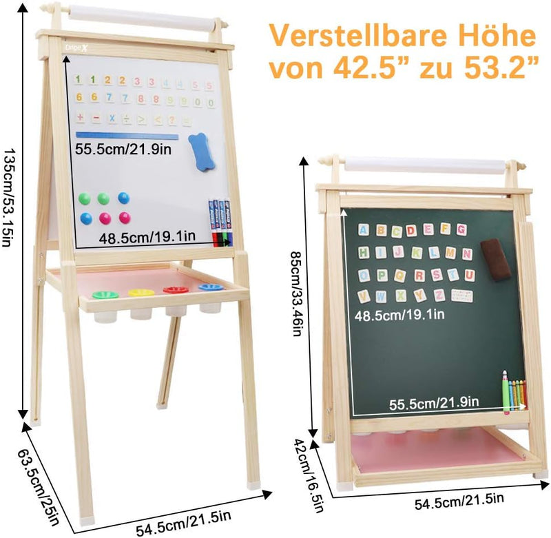 Dripex Kinder Kunst Staffelei mit Papierrolle doppelseitige Tafel und Magnetic Board für Kinder Male
