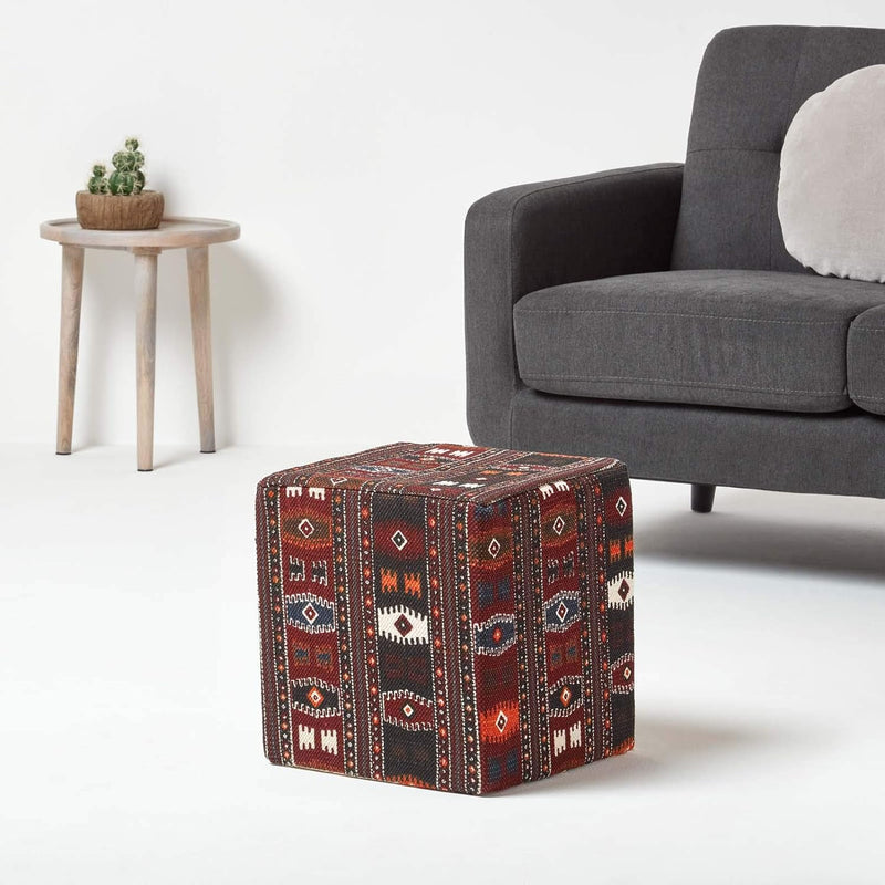 Homescapes Design Sitzwürfel Fusshocker Kilim Pouff mit traditionellem Kilim Muster