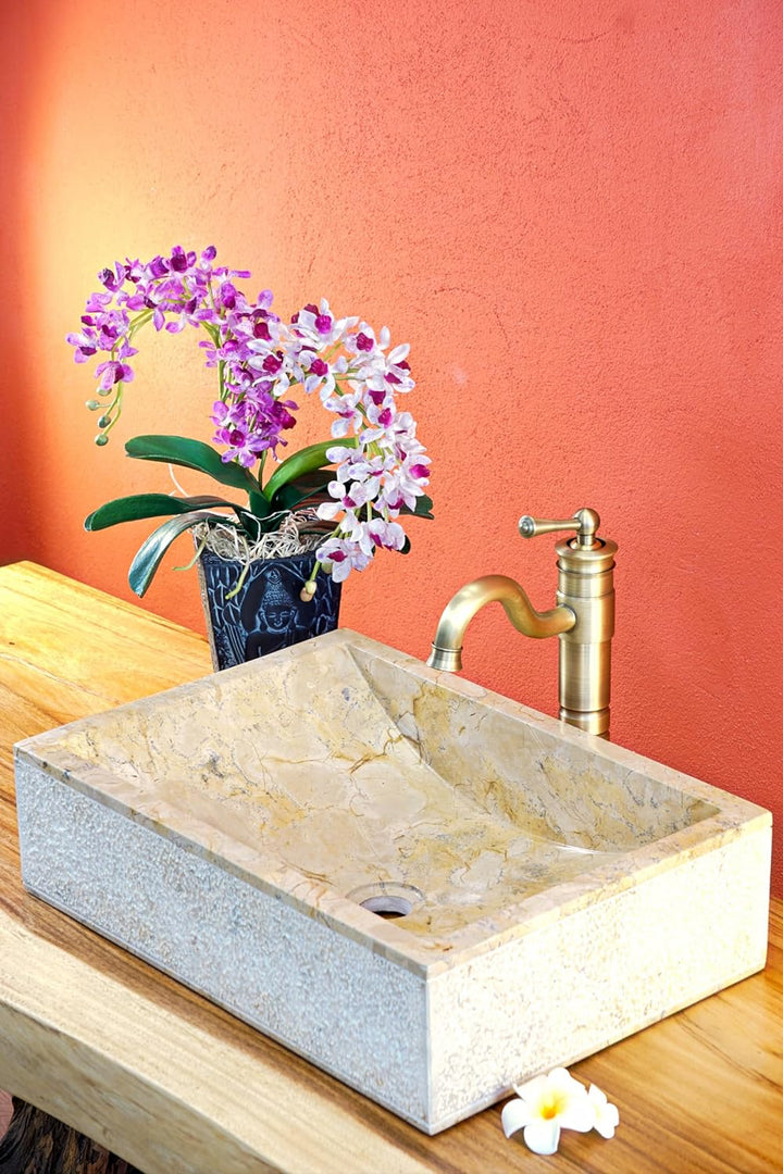Naturstein Waschbecken beiger Marmor - 50x35 cm Aufsatz Waschschale - Heller Marmor Aufsatzwaschbeck