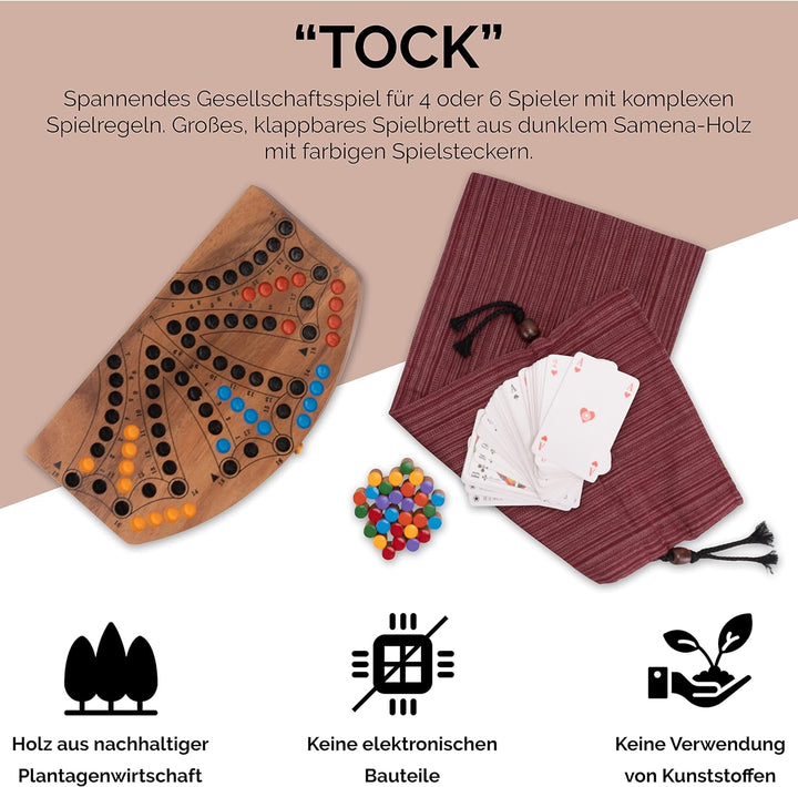 LOGOPLAY Tock für 4 oder 6 Spieler - Gesellschaftsspiel mit Spielkarten - Brettspiel aus Holz mit zu