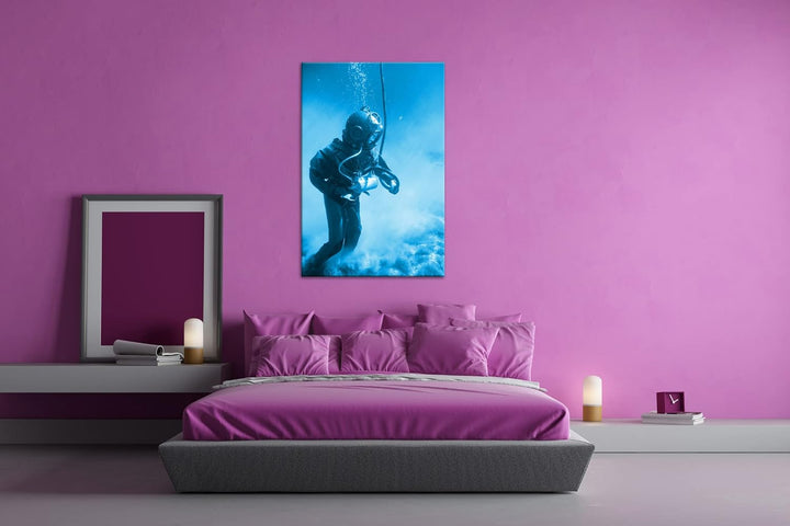 deyoli Taucher in einer alten Ausrüstung Format 80x60 Effekt: Monocrome Blau als Leinwandbild, Motiv