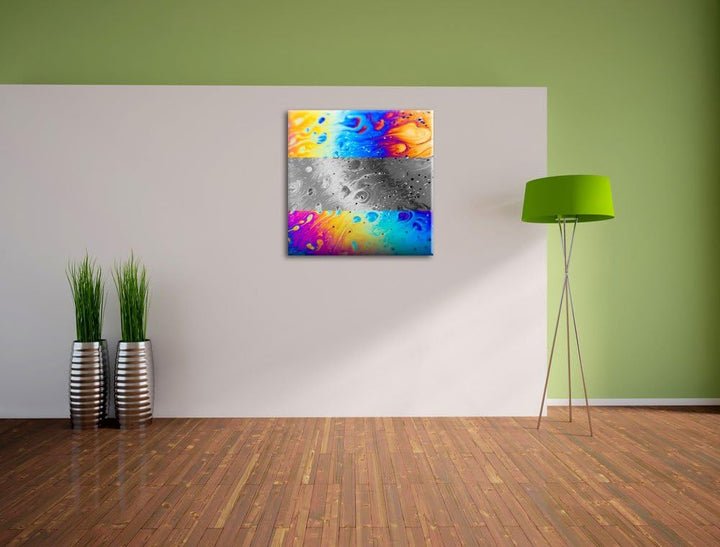 Pixxprint Bunte Ölspritzer auf Glas schwarz/weiss als Leinwandbild Quadratisch/Grösse: 70x70 / Wandb