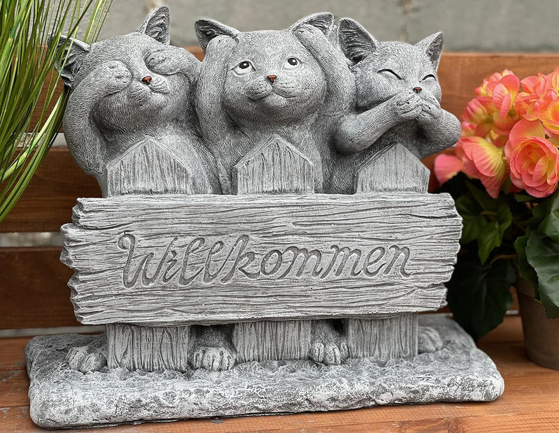 Stone and Style Steinfigur 3 Katzen Willkommen frostfest Gartenfigur ca. 8,1 kg