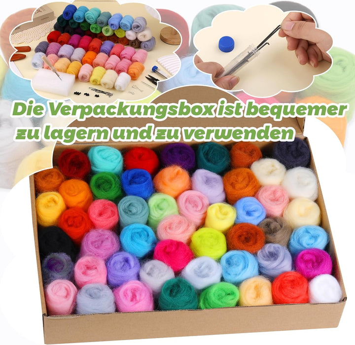 50 Farben Nadelfilz Set, Nadel Filz Wolle Nadelfilz Starter Set, 50 Farben Wolle Roving je 5 g, Grun