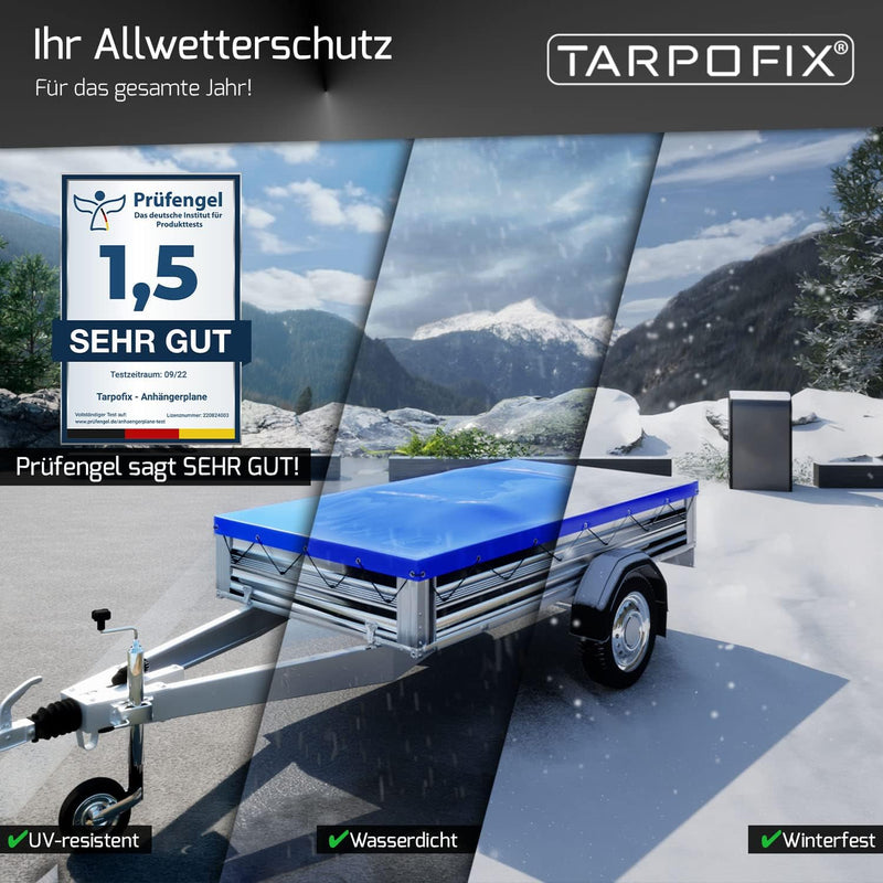 Tarpofix® Anhängerplane Flachplane 170 x 110 x 7,5 cm + 2x Planenbügel (verstellbar 100-145 cm) - ra