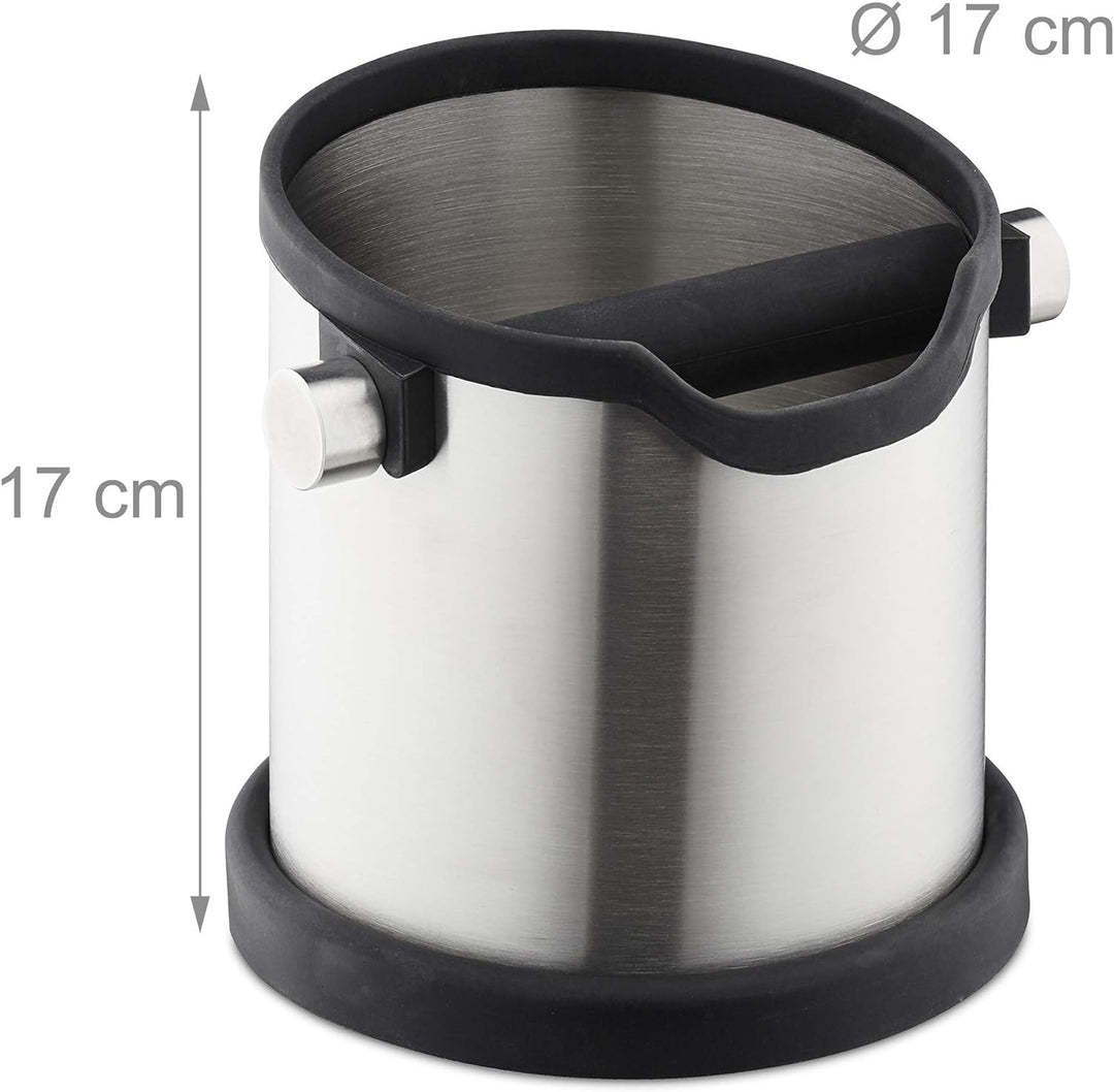 Relaxdays Abklopfbehälter Kaffeesatz, Gummi-Abklopfstange, für Siebträgermaschine, Abschlagbehälter,
