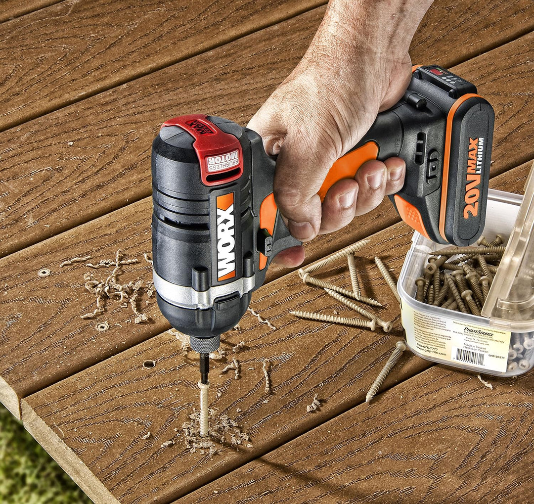 WORX WX292.9 Akku Schlagbohrschrauber 20V - mit bürstenlosen Motor - mit Gürtelclip, Bithalter & int