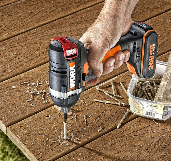 WORX WX292.9 Akku Schlagbohrschrauber 20V - mit bürstenlosen Motor - mit Gürtelclip, Bithalter & int