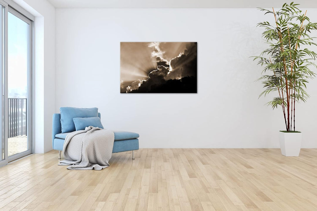 deyoli Sonnendurchbrechende Wolkendecke Format: 120x80 als Leinwand, Effekt: Sepia, Motiv fertig ger