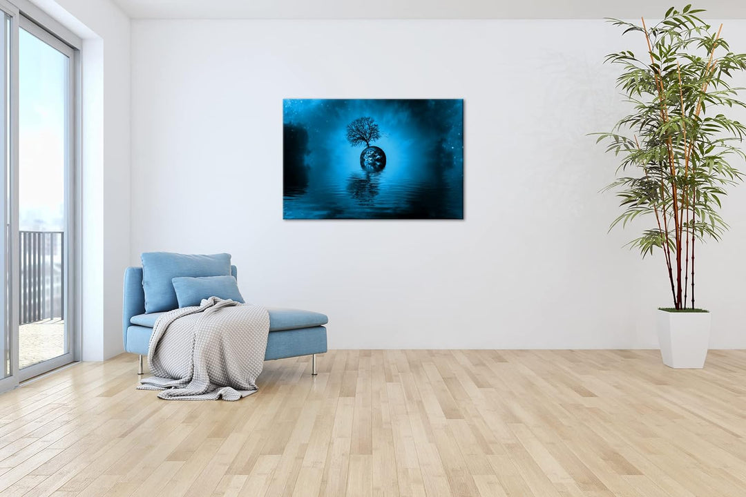 kunstvolle Darstellung unserer Erde Format 80x60 Effekt: Monocrome Blau als Leinwandbild, Motiv fert