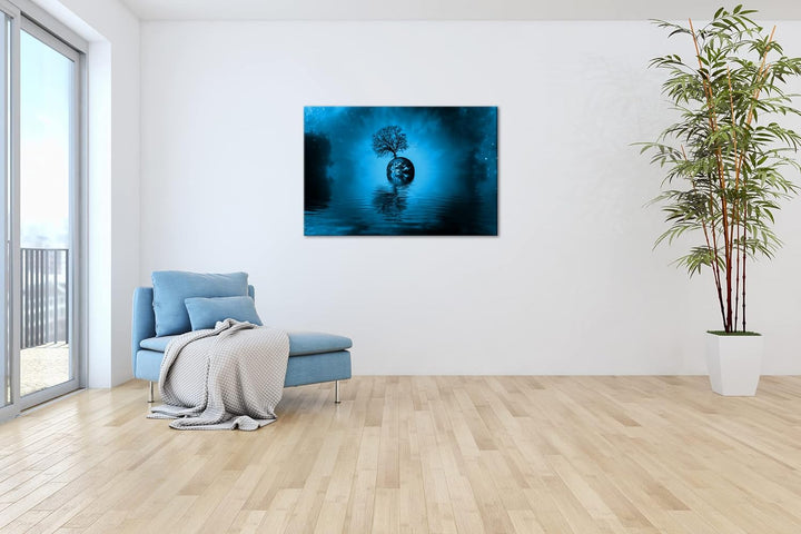 kunstvolle Darstellung unserer Erde Format 80x60 Effekt: Monocrome Blau als Leinwandbild, Motiv fert