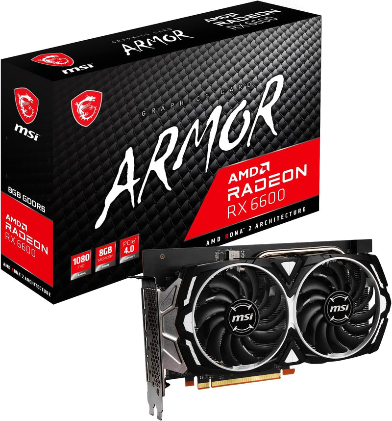 MSI Radeon RX 6600 ARMOR 8G Gaming Grafikkarte - AMD RX 6600, GPU 2044/2491 MHz, 8000MB DDR6 Speiche