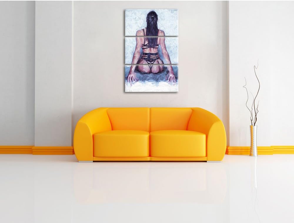 Pixxprint Brünette Frau in sexy Dessous als Leinwandbild/Grösse: 3 Teilig (120x80 cm) cm/Wandbild/Ku