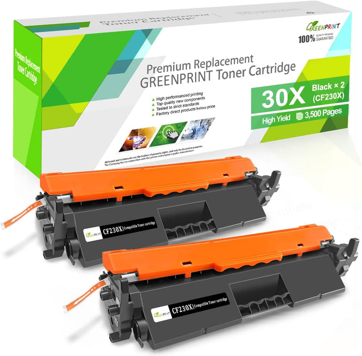 GREENPRINT Kompatible Tonerkartuschen 2 Schwarz 30X CF230X (30A CF230A) Hohe Ergiebigkeit 3500 Seite