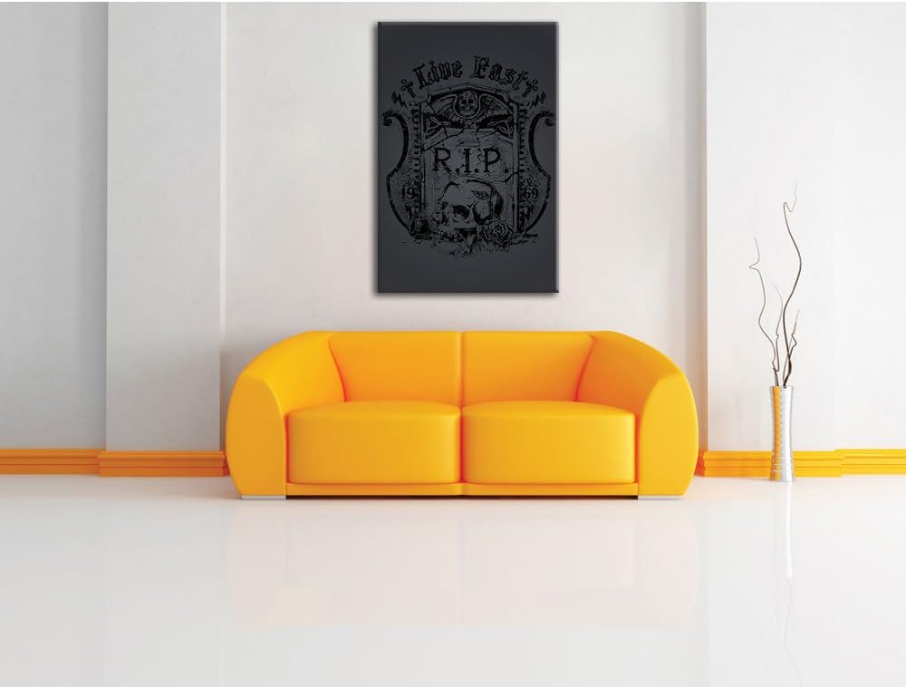 Pixxprint Rest in Peace Black Bild auf Leinwand, XXL riesige Bilder fertig gerahmt mit Keilrahmen, K