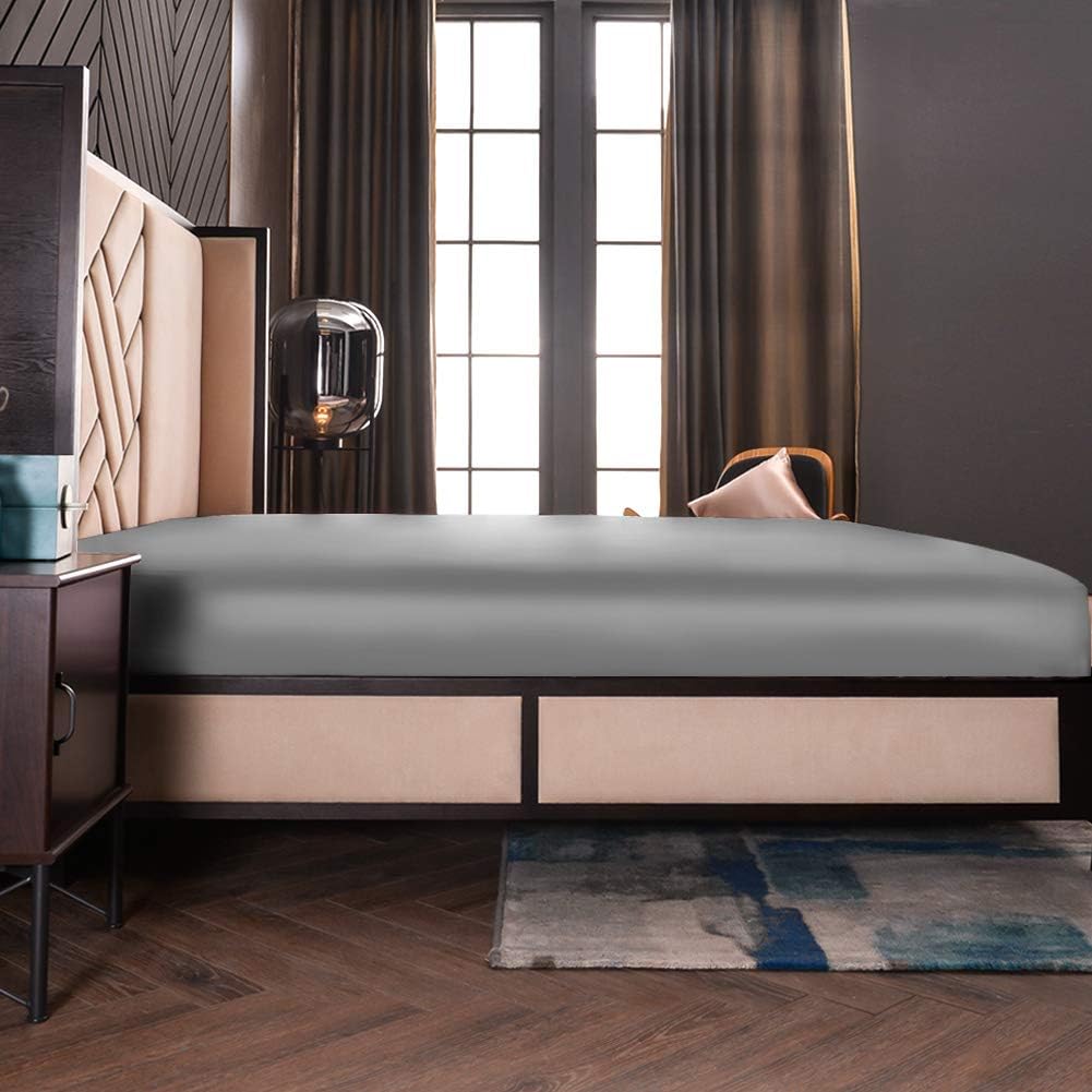 THXSILK Spannbettlaken Seide Bettlaken 200x220, Grau Seiden Bettlaken, 100% Reine 19 Momme Maulbeers