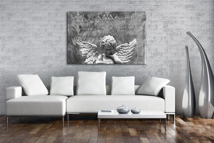 deyoli goldene Engelsstatur Effekt: Schwarz/Weiss Format: 100x70 als Leinwand, Motiv fertig gerahmt