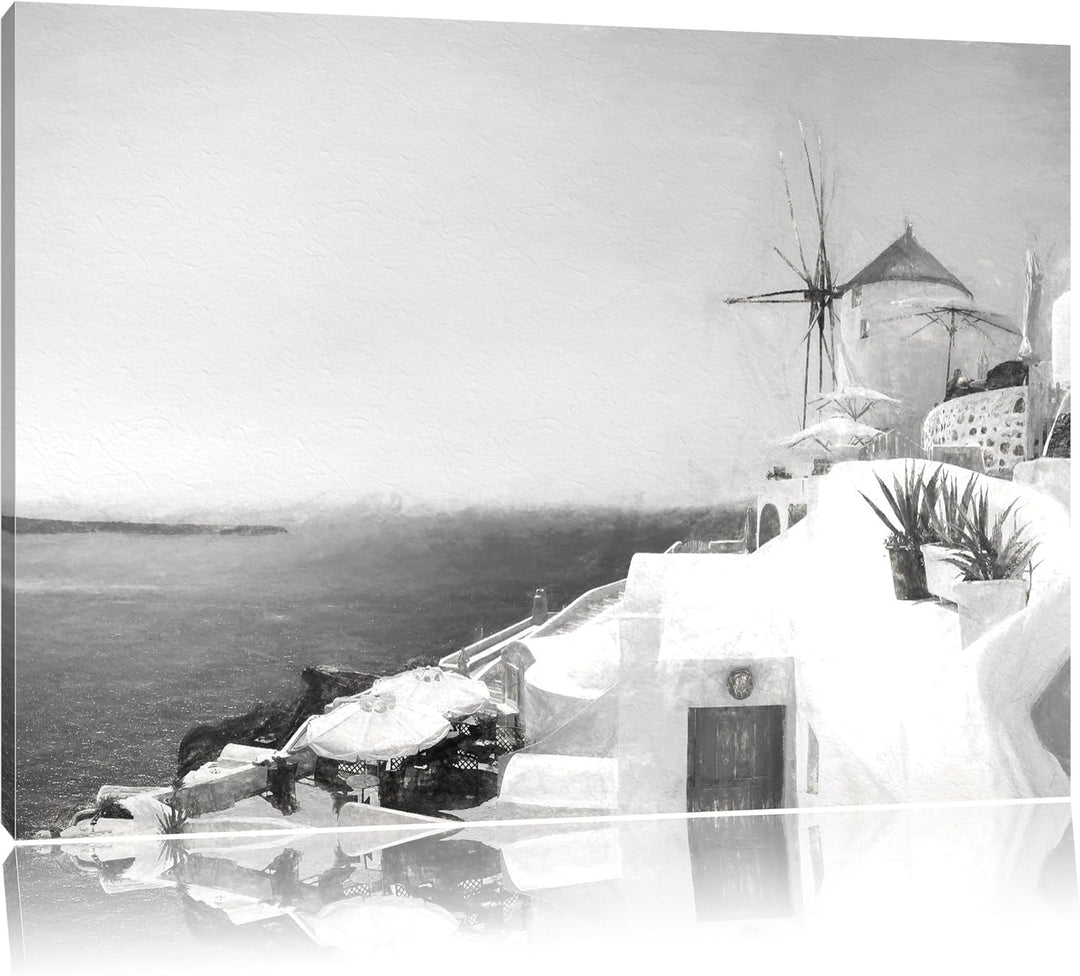 Pixxprint weisse Häuser in Griechenland als Leinwandbild/Grösse: 100x70 cm/Wandbild/Kunstdruck/ferti