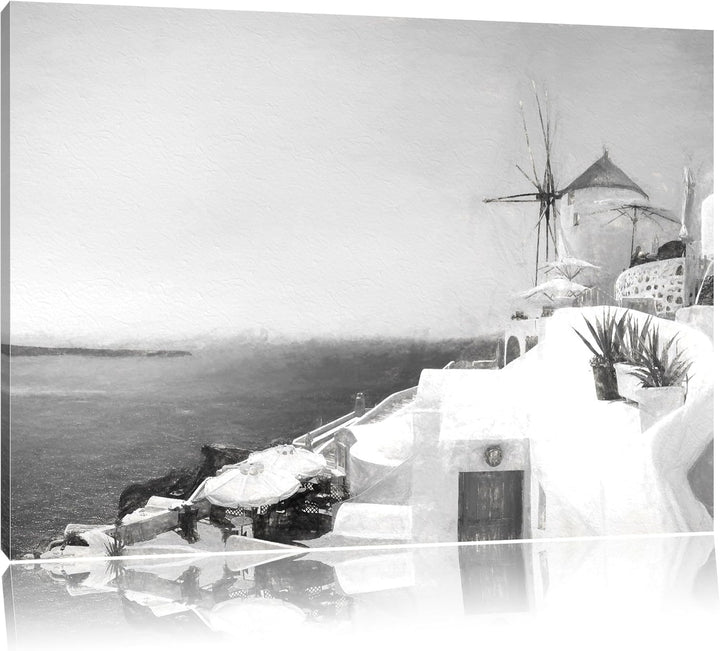 Pixxprint weisse Häuser in Griechenland als Leinwandbild/Grösse: 100x70 cm/Wandbild/Kunstdruck/ferti