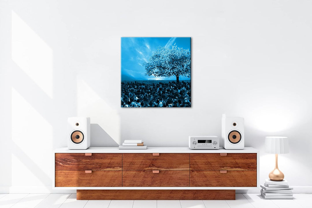 deyoli Kirschbaum im Tulpen Feld Format: 70x70 Effekt: Monocrome Blau als Leinwandbild, Motiv fertig