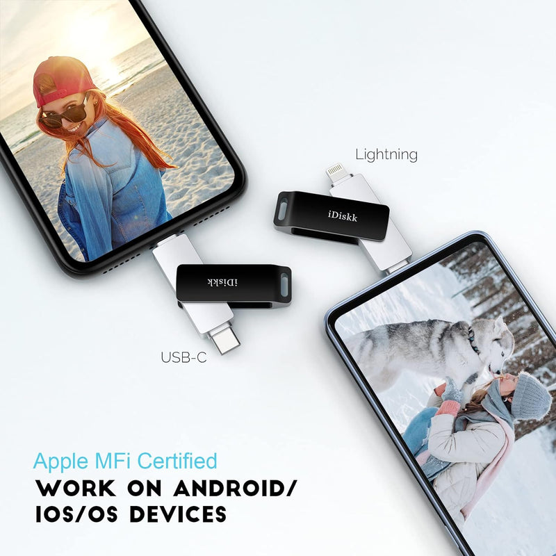 iDiskk 256G Type-C auf Lightning USB-Fotostick für iPhone, MFi-zertifizierter 2-in-1-Speicherstick f