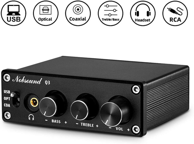 Nobsound Audio Q3 Kopfhörer Verstärker Mini Stereo DAC USB/Optisch/Koaxial zu RCA AUX 24 Bit/192 kHz