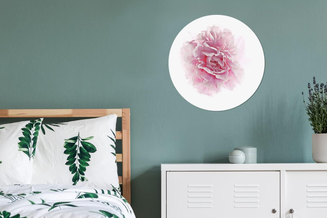 MuchoWow Wandbild Rund Wanddeko Deko Wohnzimmer Bilder 60x60 cm Draufsicht auf eine rosa Pfingstrose