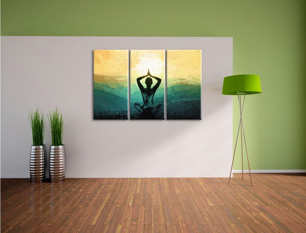 Pixxprint Yoga und Meditation als Leinwandbild/Grösse: 3 Teilig (120x80 cm) cm/Wandbild/Kunstdruck/f