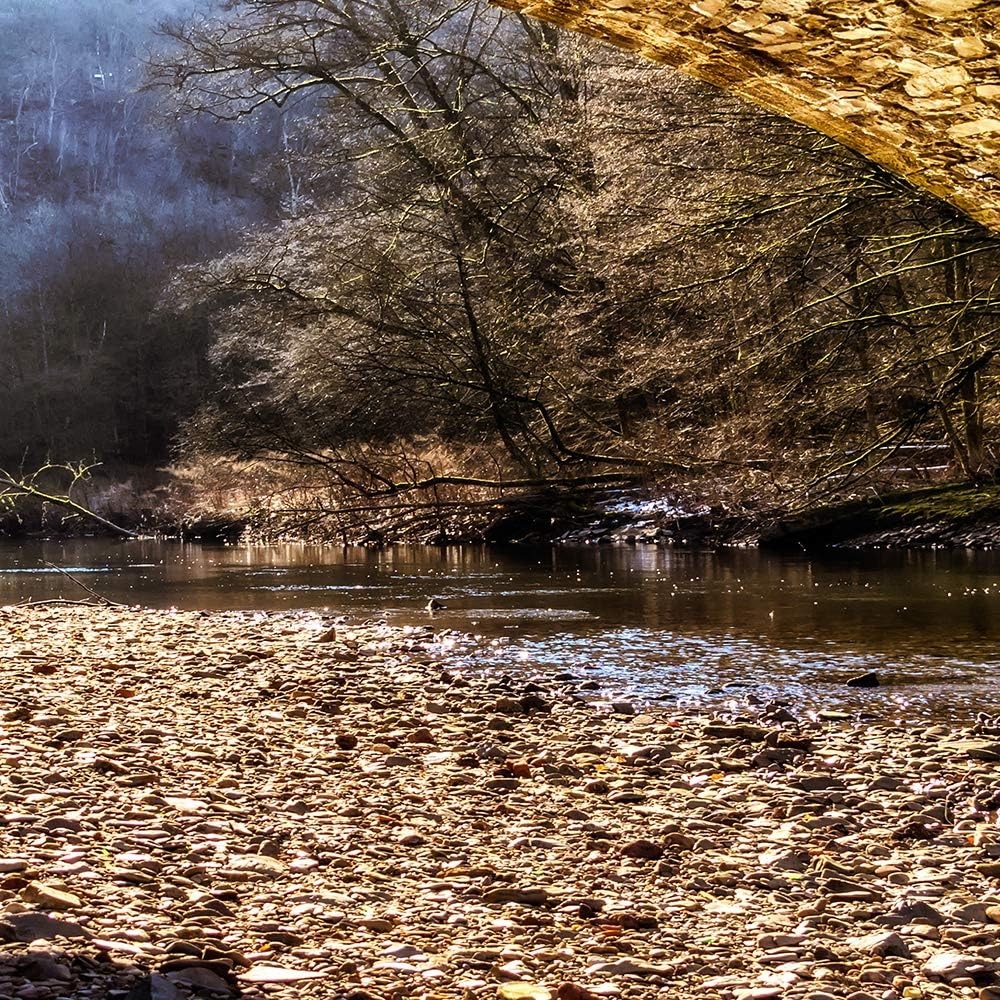 Feeby Wanddeko XXL Landschaft Leinwandbild 5 Teilig Brücke Wasser Natur braun 100x70 cm Leinwandbild