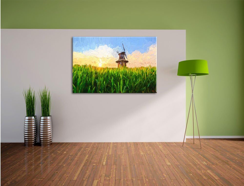 Pixxprint Windmühle auf dem Feld als Leinwandbild/Grösse: 100x70 / Wandbild/Kunstdruck/fertig bespan