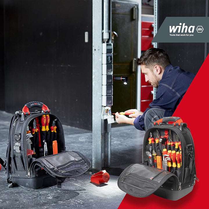 Wiha Profi Werkzeugrucksack bestückt mit Werkzeug 26-teilig (45153) für Elektriker I Werkzeugtasche,