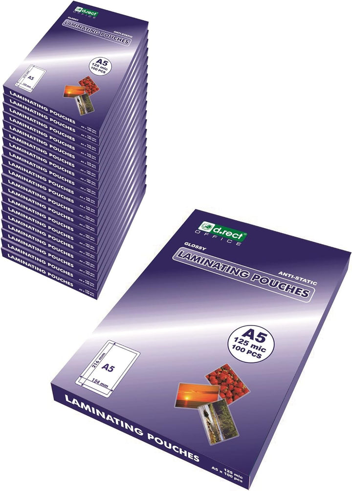 D.RECT Verpackung 20x100 Stück | Laminierfolien Heisslaminierfolien glänzend transparent | DIN A5 12