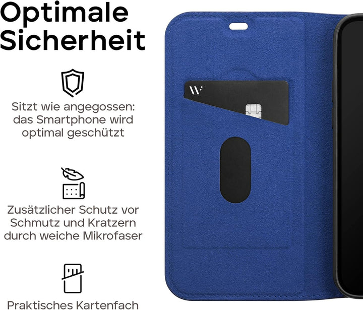 WIIUKA Hülle für iPhone 14 Plus, Leder aus Deutschland, mit Kartenfach, extra Dünn, Handyhülle mit S