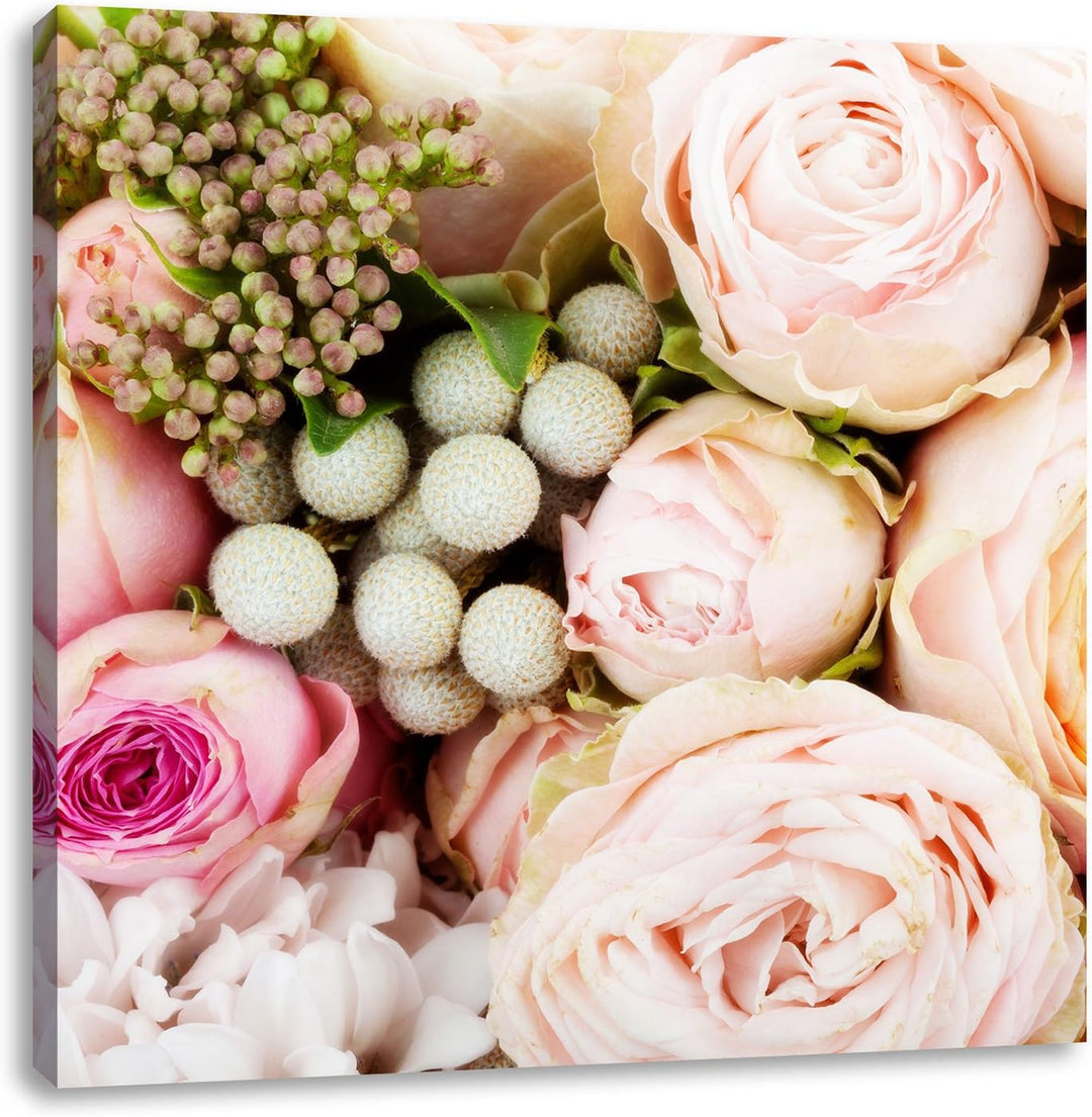 Pixxprint Rosa Rosen, Format: 70x70 auf Leinwand, XXL riesige Bilder fertig gerahmt mit Keilrahmen,